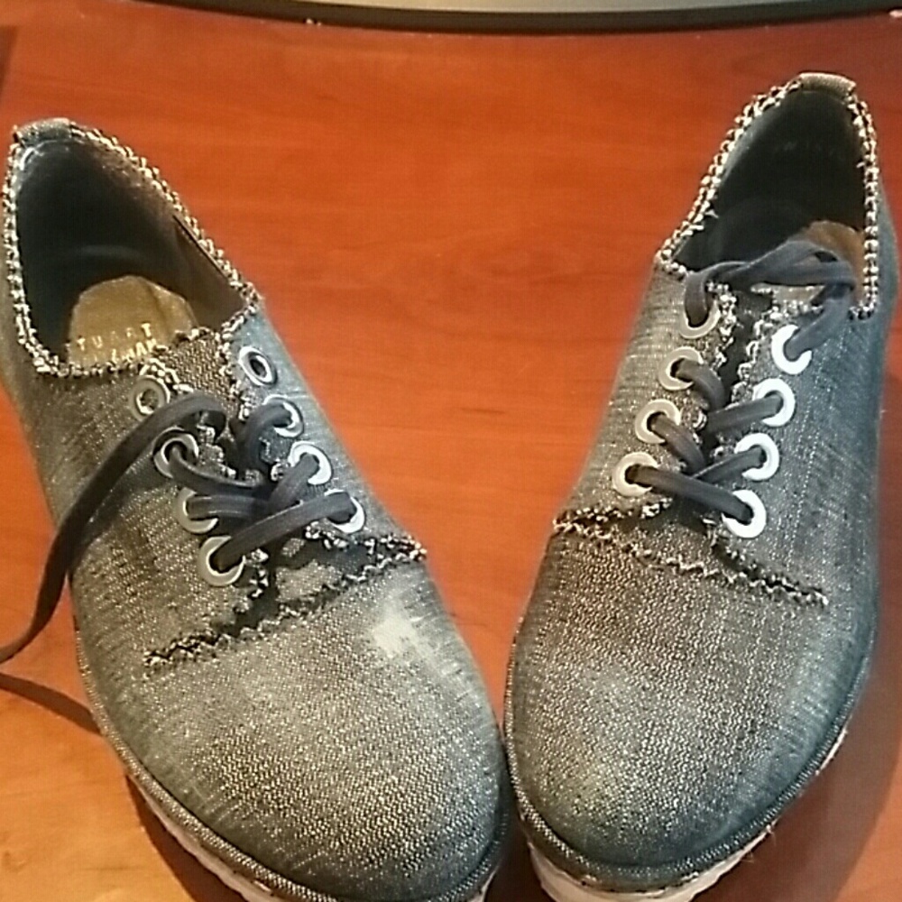 STUART WEITZMAN Blue Denim Espadrille Wedges 